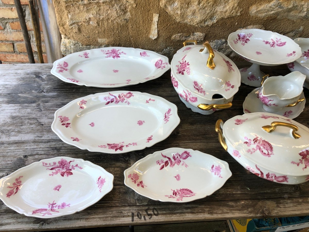 Dish Service. Limoges Porcelain. Pink Decor. 19th Century-photo-4