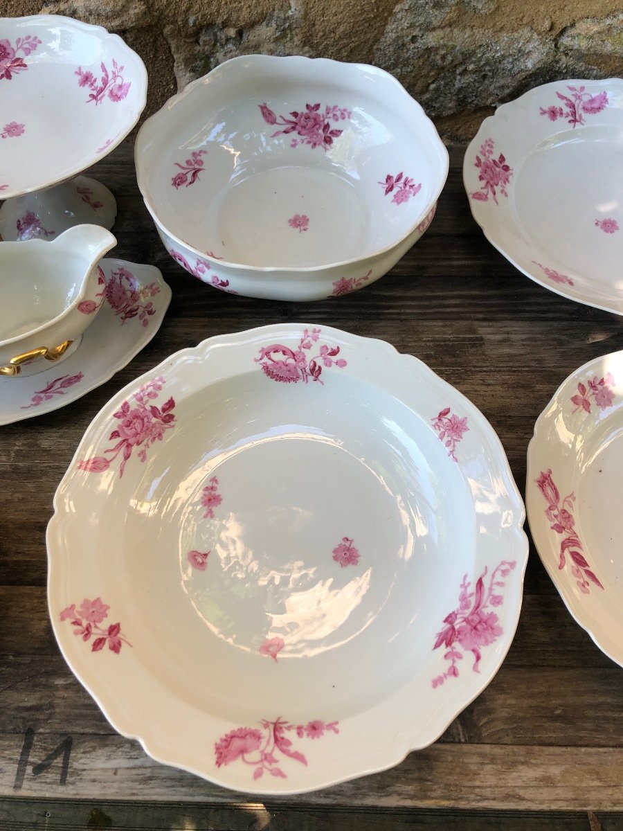 Dish Service. Limoges Porcelain. Pink Decor. 19th Century-photo-3