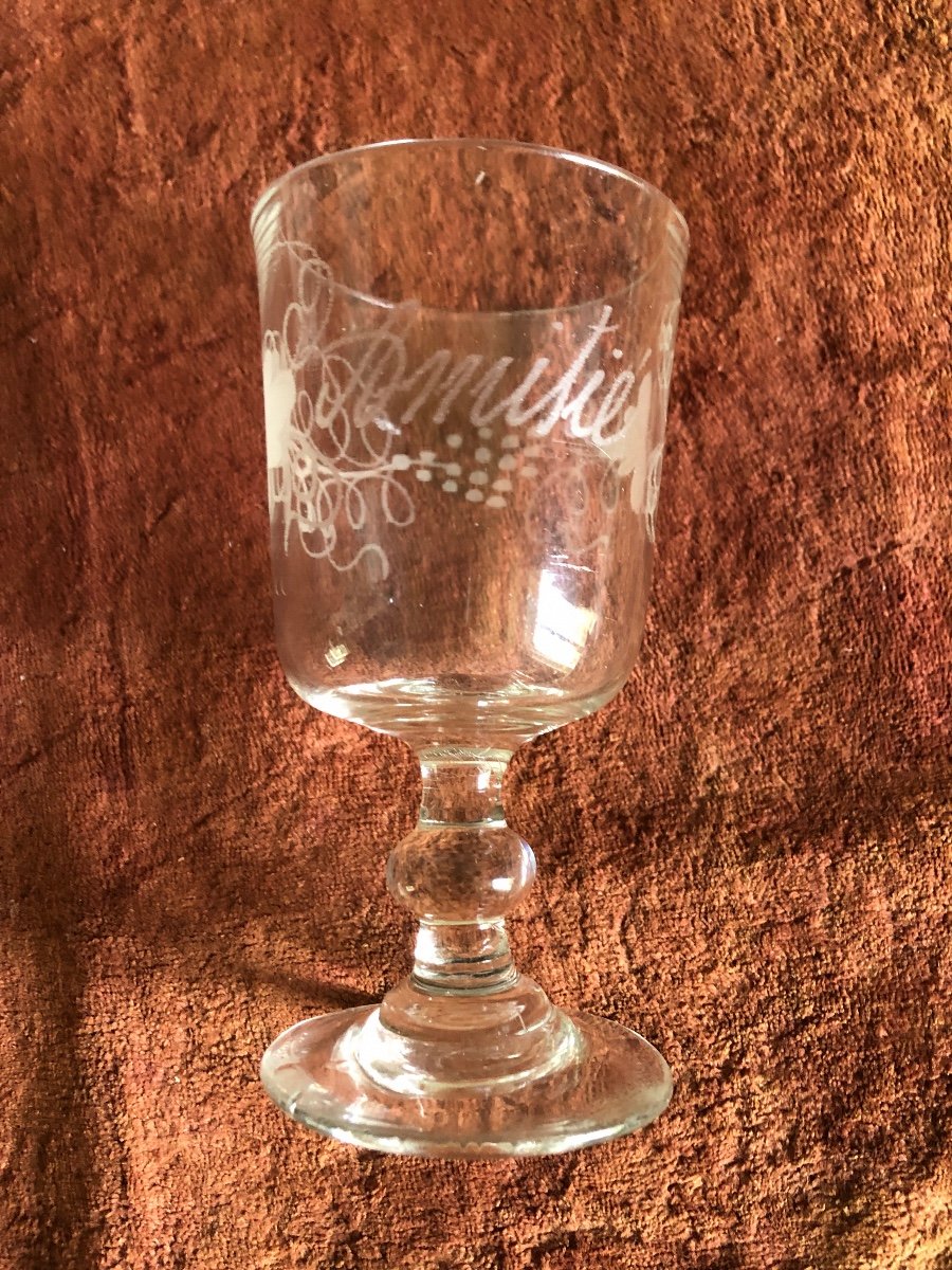 Engraved Stemmed Glasses (x2) Friendship & Remembrance. 19th Century-photo-4