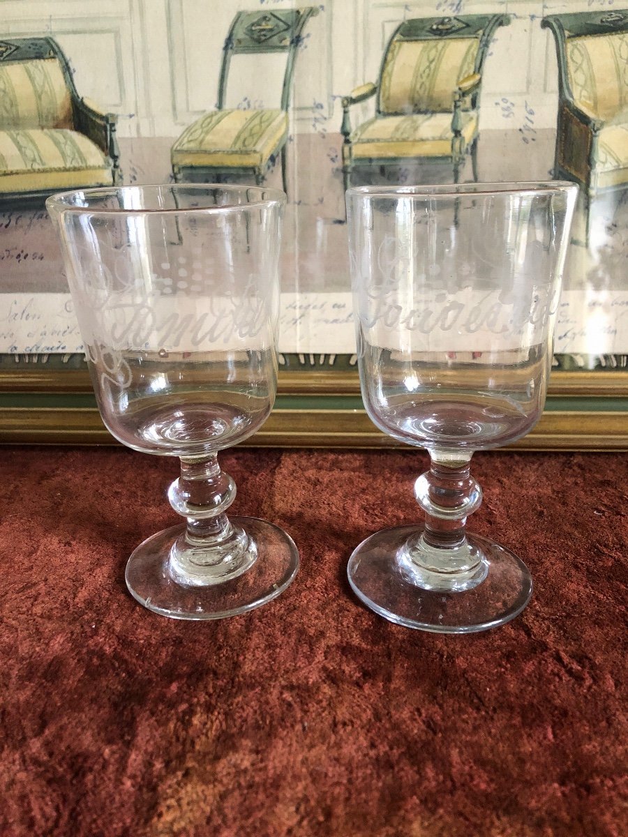 Engraved Stemmed Glasses (x2) Friendship & Remembrance. 19th Century