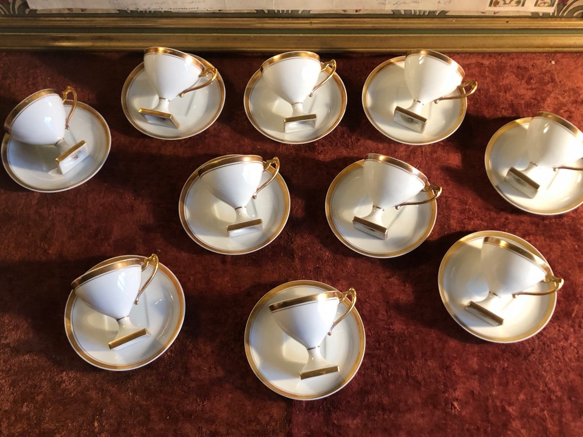 Superb Coffee Cup Service (x10) Limoges Porcelain And Gold Border-photo-3