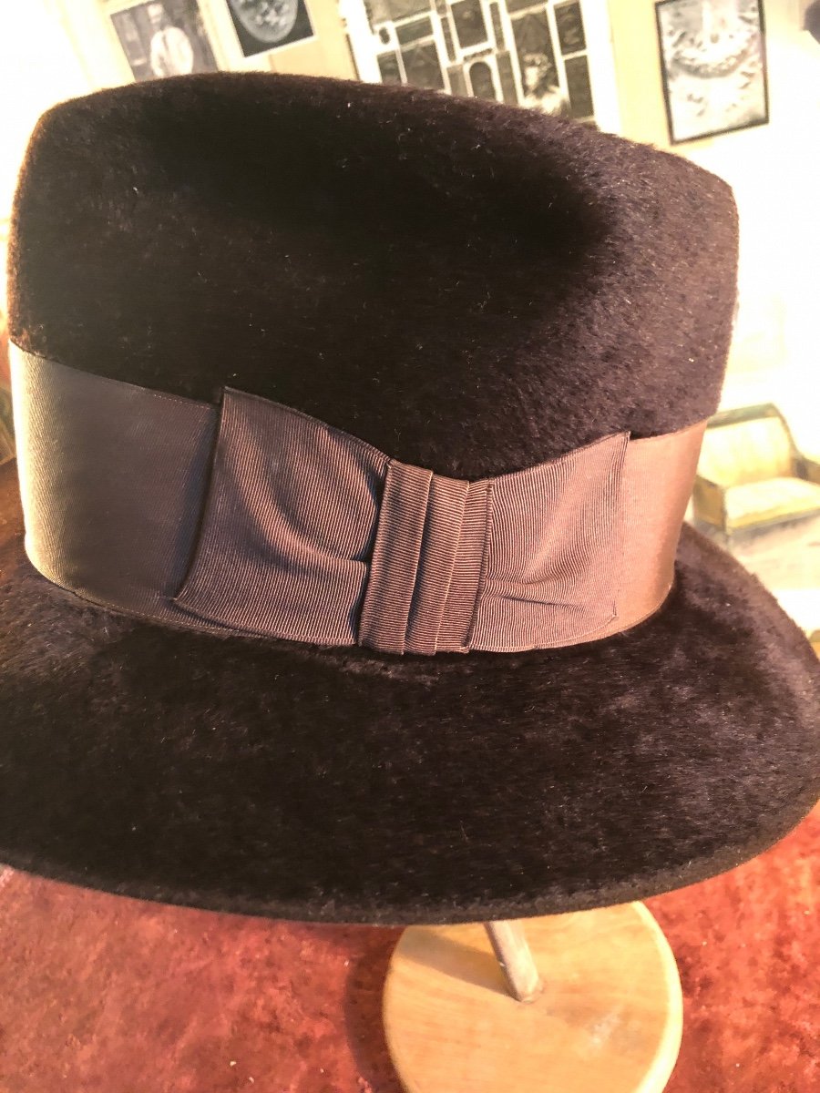 Chapeau En Taupe Marron Style Borsalino. Taille 54/55 -photo-1