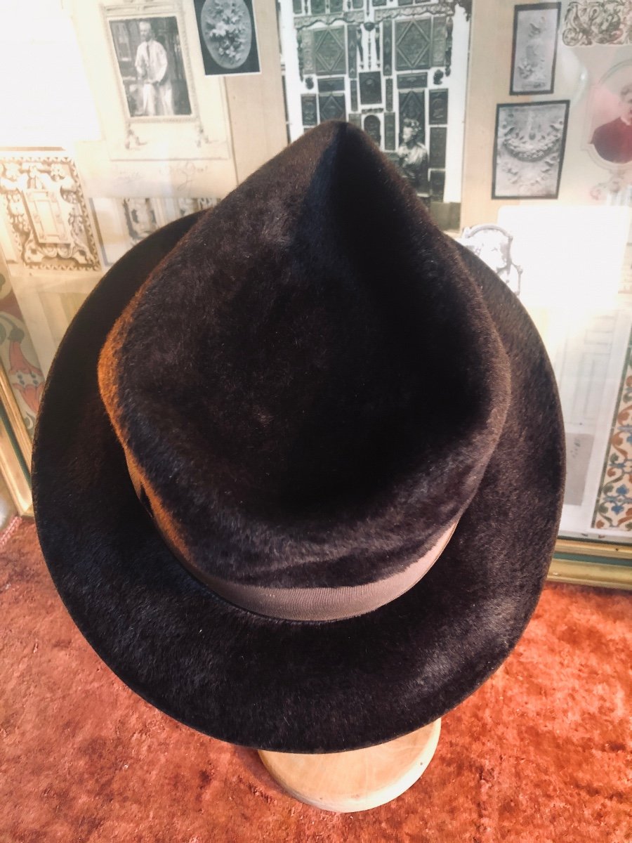 Chapeau En Taupe Marron Style Borsalino. Taille 54/55 -photo-7