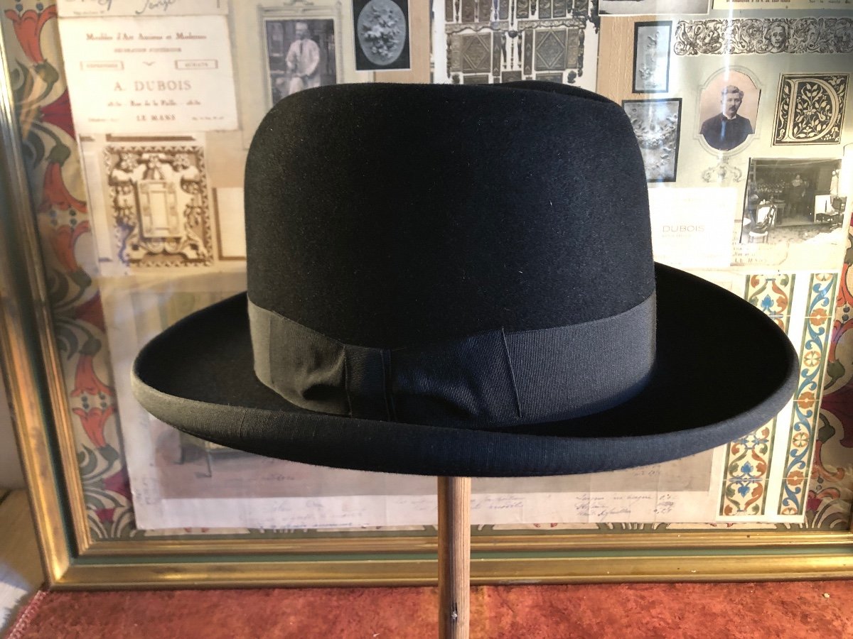 Black Felt Hat Borsalino Style. Size 60/61-photo-2