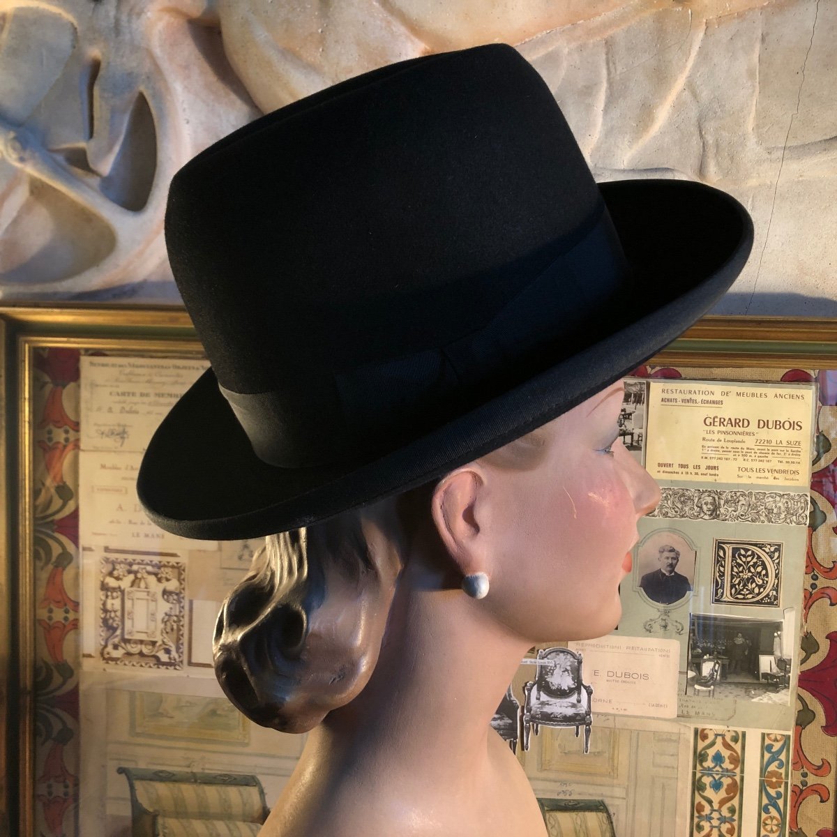 Black Felt Hat Borsalino Style. Size 60/61-photo-2