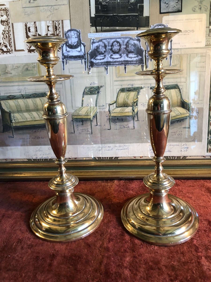 Pair Of Candlesticks In Gilt Bronze. 19th Century-photo-6