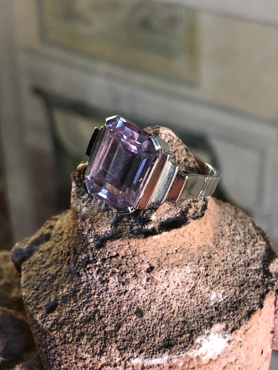 Silver Ring From The 1940s. Synthetic Pink Sapphire Stone -photo-4