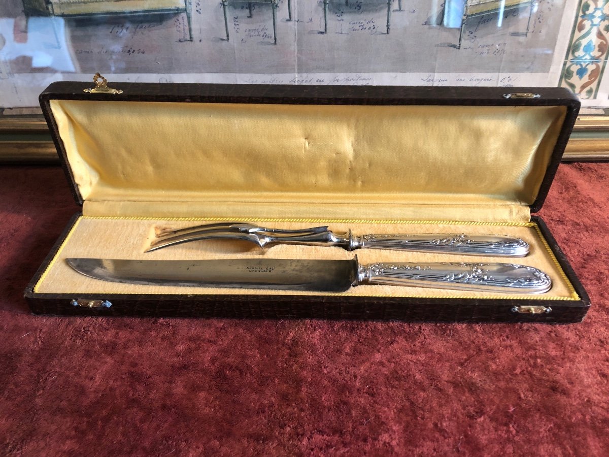 Cutlery For Leg Of Leg. Fork Knife. Silver Filled. 19th Century