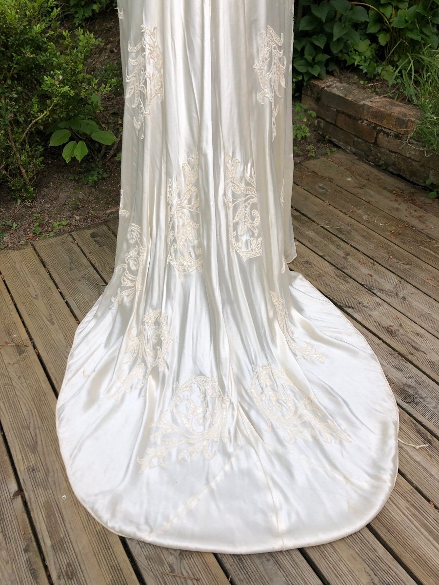 Robe De Mariée En Satin De Soie Brodé. Années 1920/30-photo-6