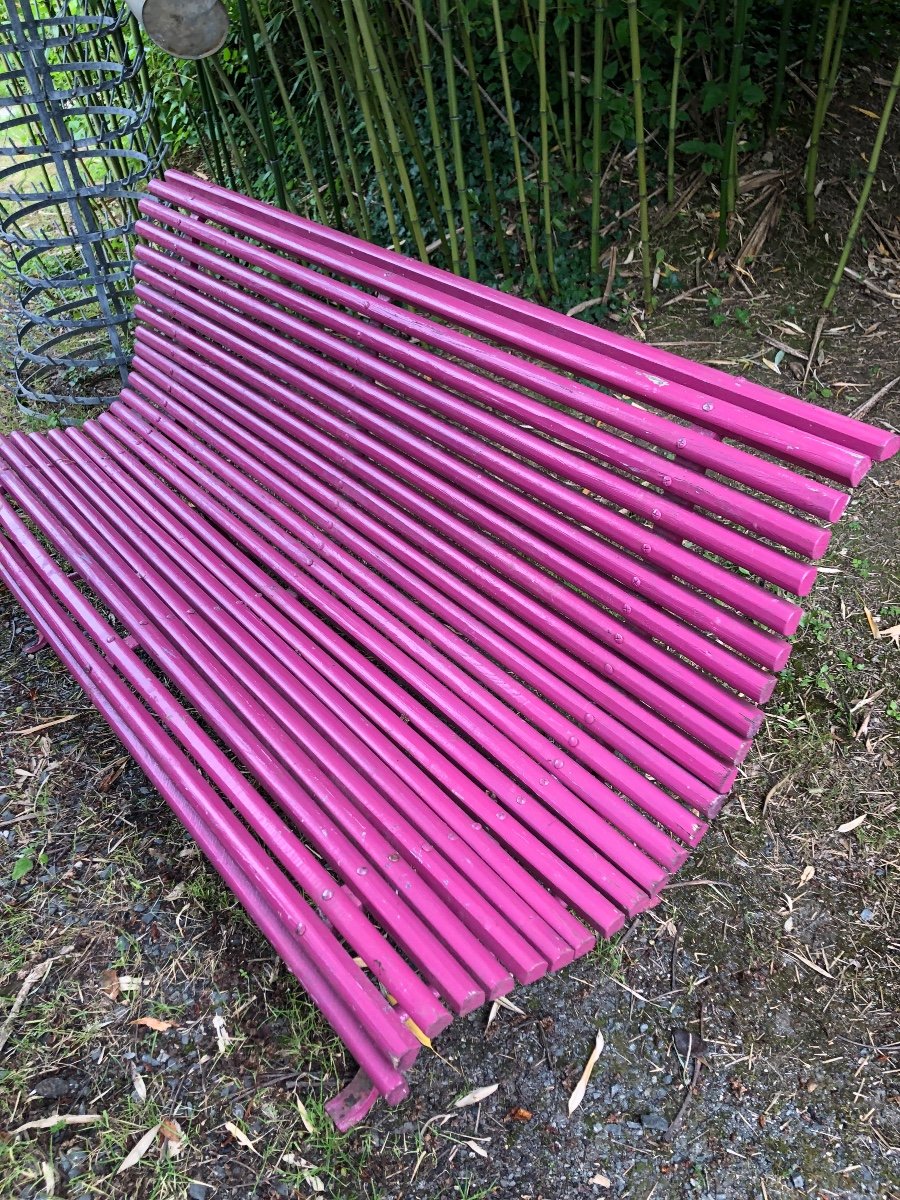 Slatted Garden Bench. Fuchsia Color. 19th Century -photo-2