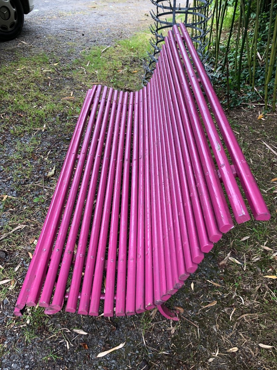 Slatted Garden Bench. Fuchsia Color. 19th Century -photo-3