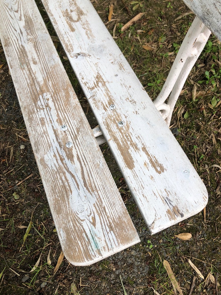 Banc De Jardin En Bois Et Pieds En Fonte. XIXème-photo-4