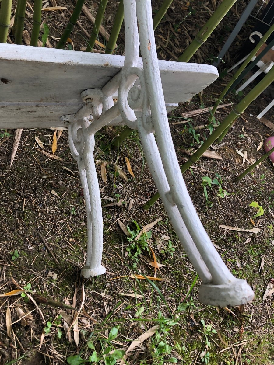 Banc De Jardin En Bois Et Pieds En Fonte. XIXème-photo-4