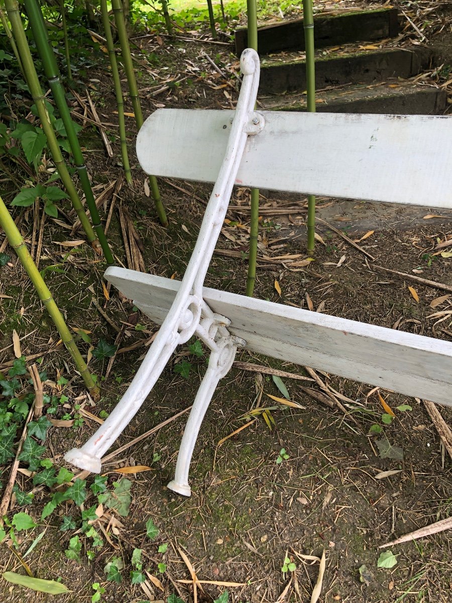 Banc De Jardin En Bois Et Pieds En Fonte. XIXème-photo-5