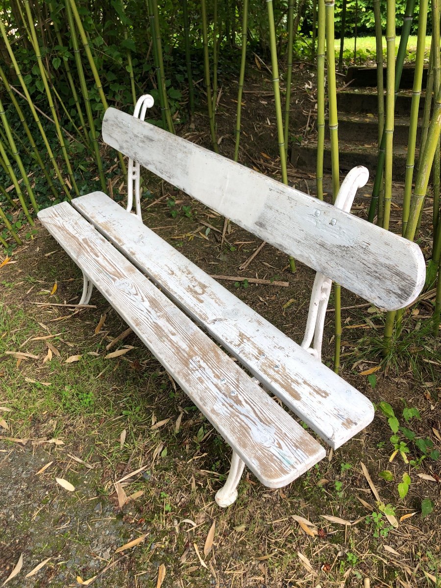 Banc De Jardin En Bois Et Pieds En Fonte. XIXème-photo-6