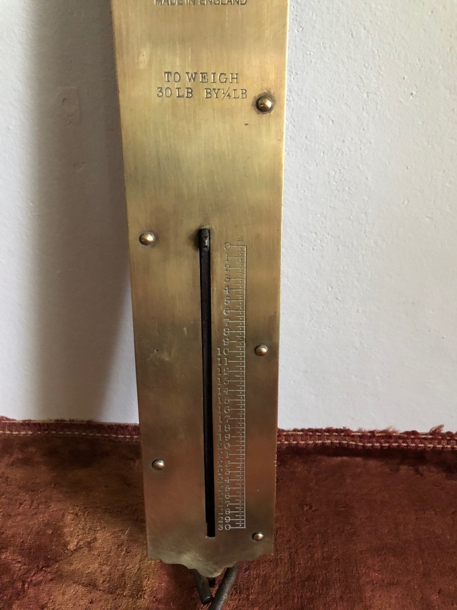 Peson, English Brass Luggage Scale, From 1939. Large Model. -photo-3