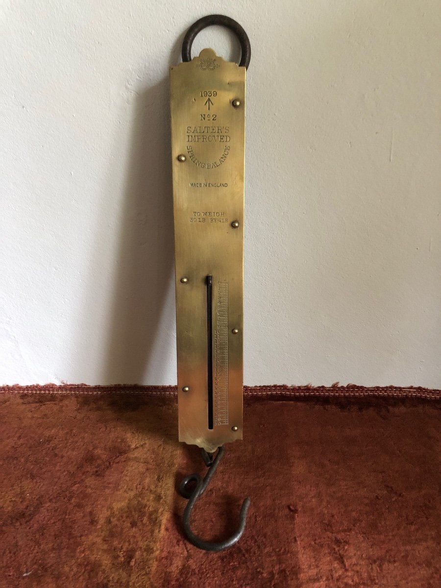 Peson, English Brass Luggage Scale, From 1939. Large Model. -photo-3