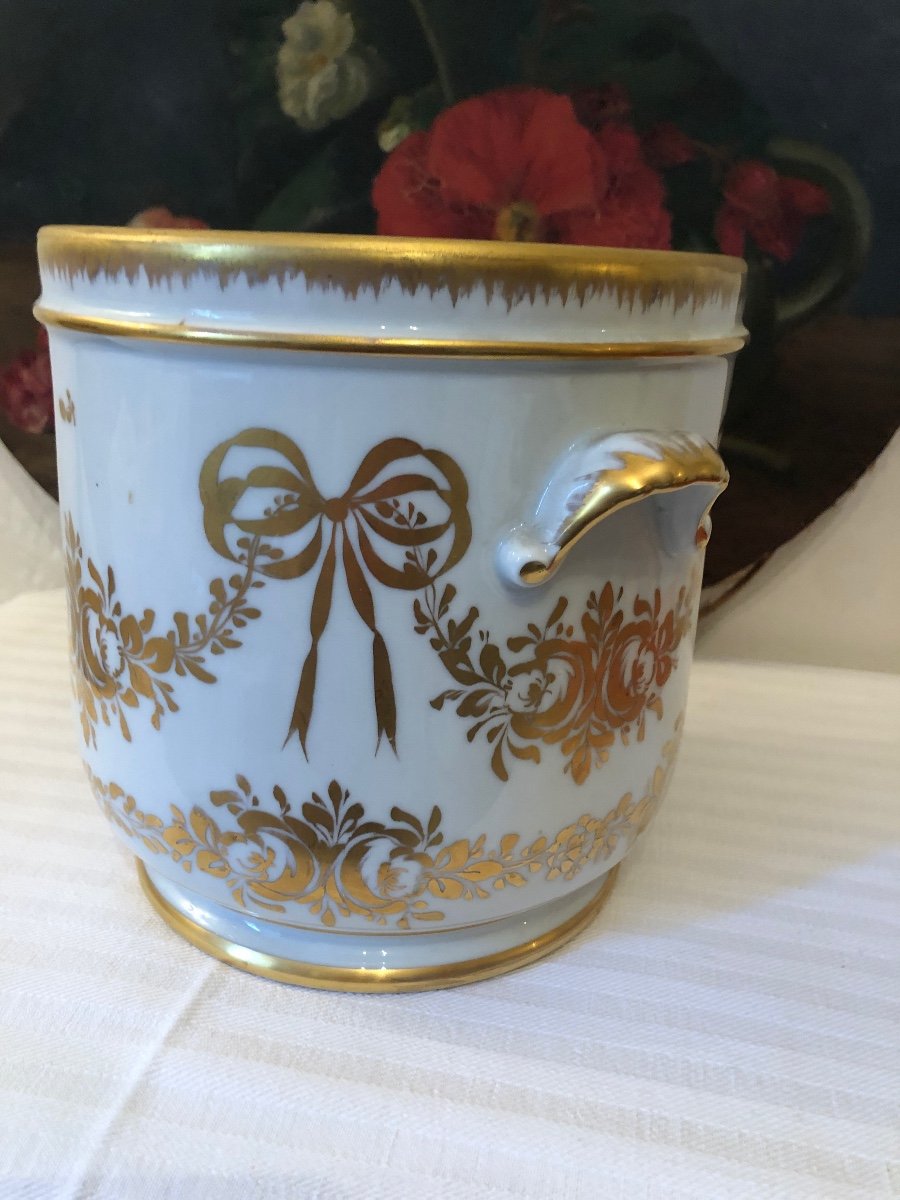 Porcelain Cache Pot Or Cooler. Louis XVI Decor And Gilded With Fine Gold. 19th Century-photo-3