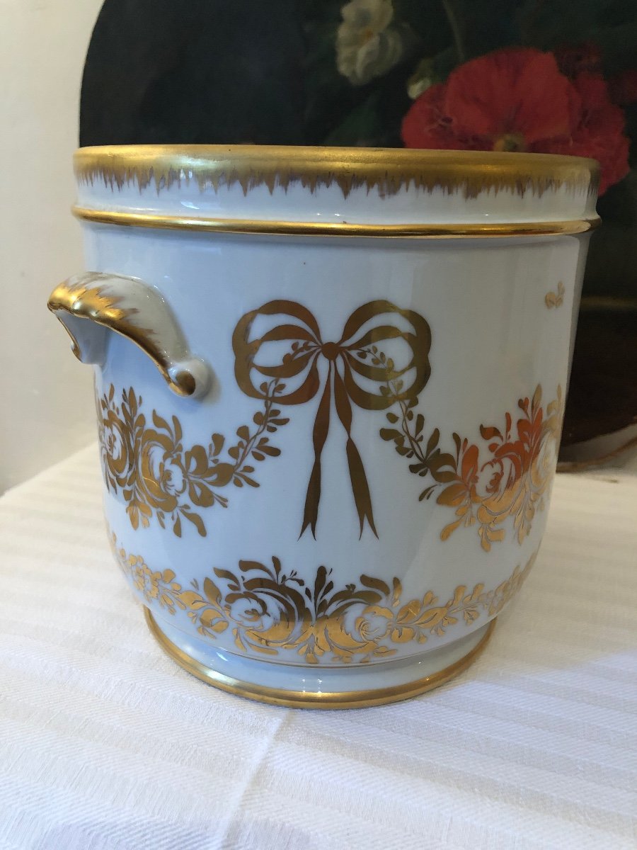 Porcelain Cache Pot Or Cooler. Louis XVI Decor And Gilded With Fine Gold. 19th Century-photo-4