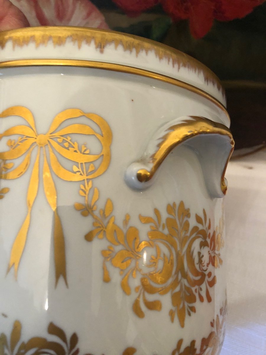 Porcelain Cache Pot Or Cooler. Louis XVI Decor And Gilded With Fine Gold. 19th Century-photo-4