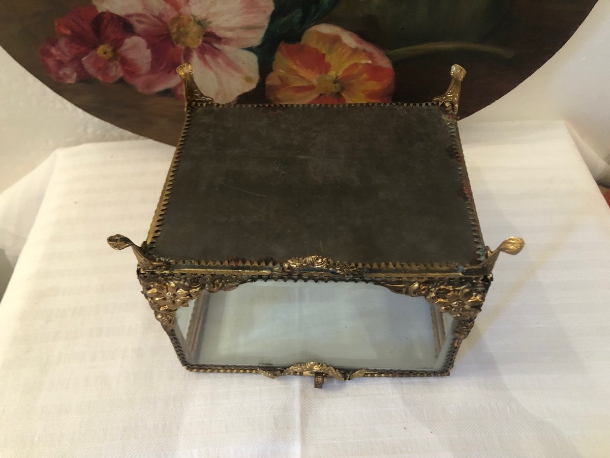 Napoleon III Brass Wedding Box. Beveled Glass Jewelry Box -photo-4