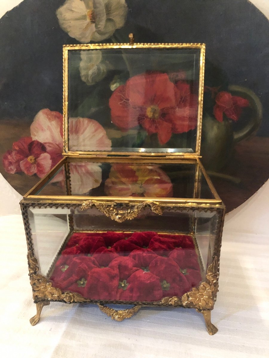 Napoleon III Brass Wedding Box. Beveled Glass Jewelry Box -photo-5