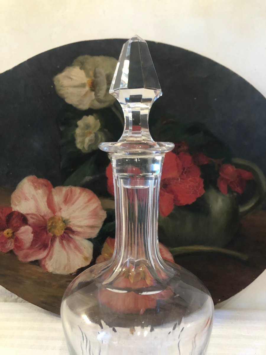 Glass Wine Carafe, Pyramid Stopper. 19th Century-photo-4