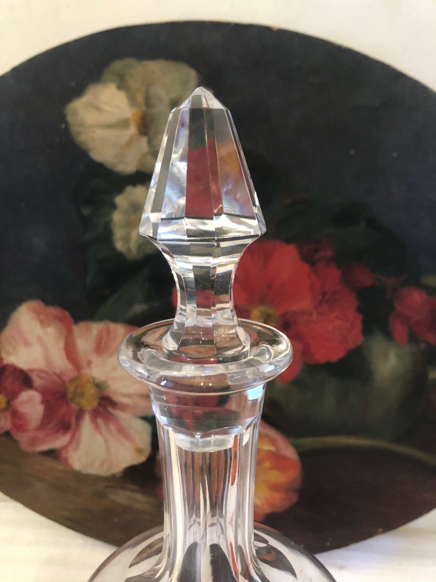 Glass Wine Carafe, Pyramid Stopper. 19th Century-photo-1