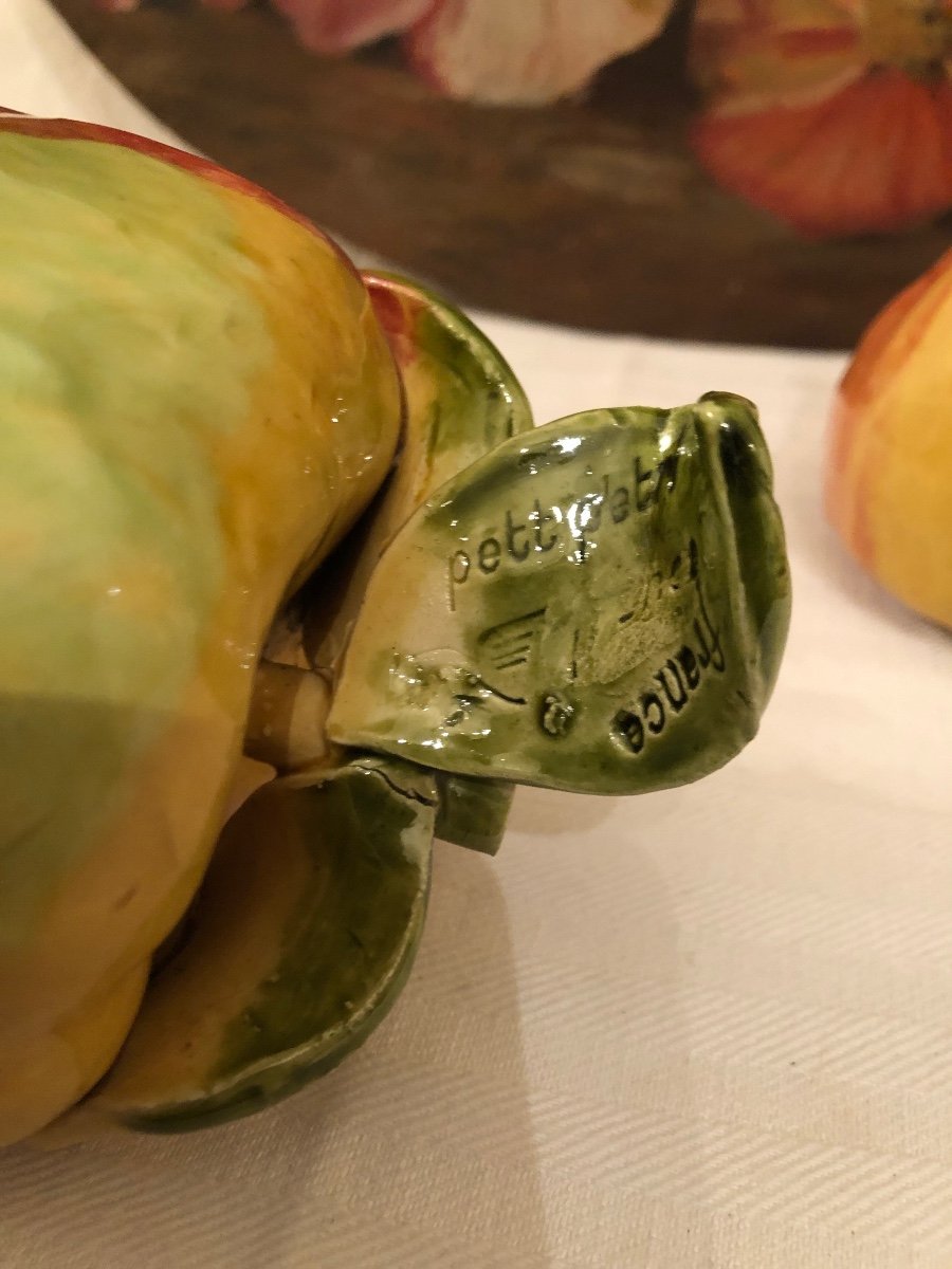 Decorative Fruits In Glazed Terracotta. Apple & Pear. Decorative Objects Early 20th Century -photo-4