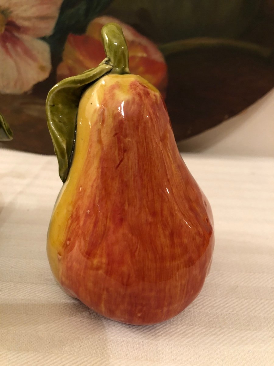 Decorative Fruits In Glazed Terracotta. Apple & Pear. Decorative Objects Early 20th Century -photo-3