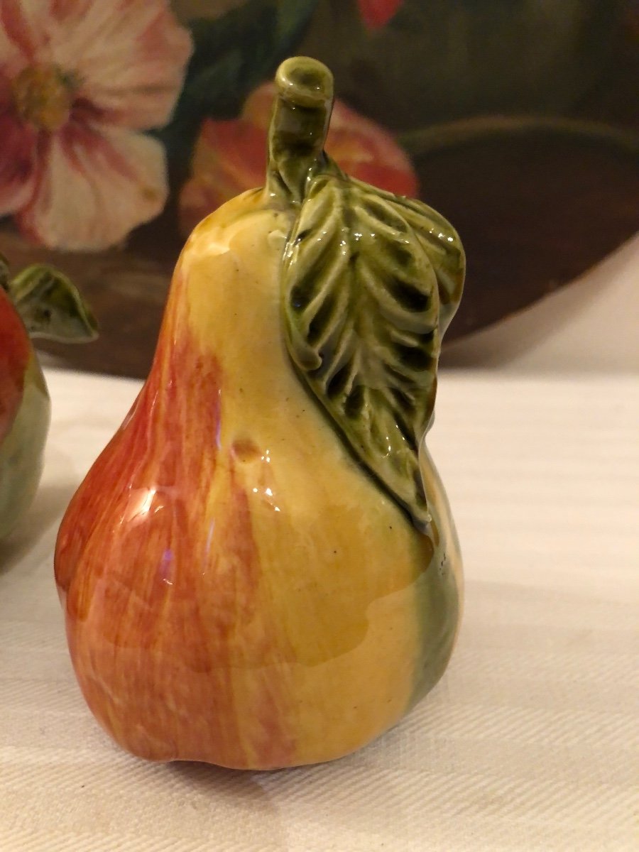 Decorative Fruits In Glazed Terracotta. Apple & Pear. Decorative Objects Early 20th Century -photo-4