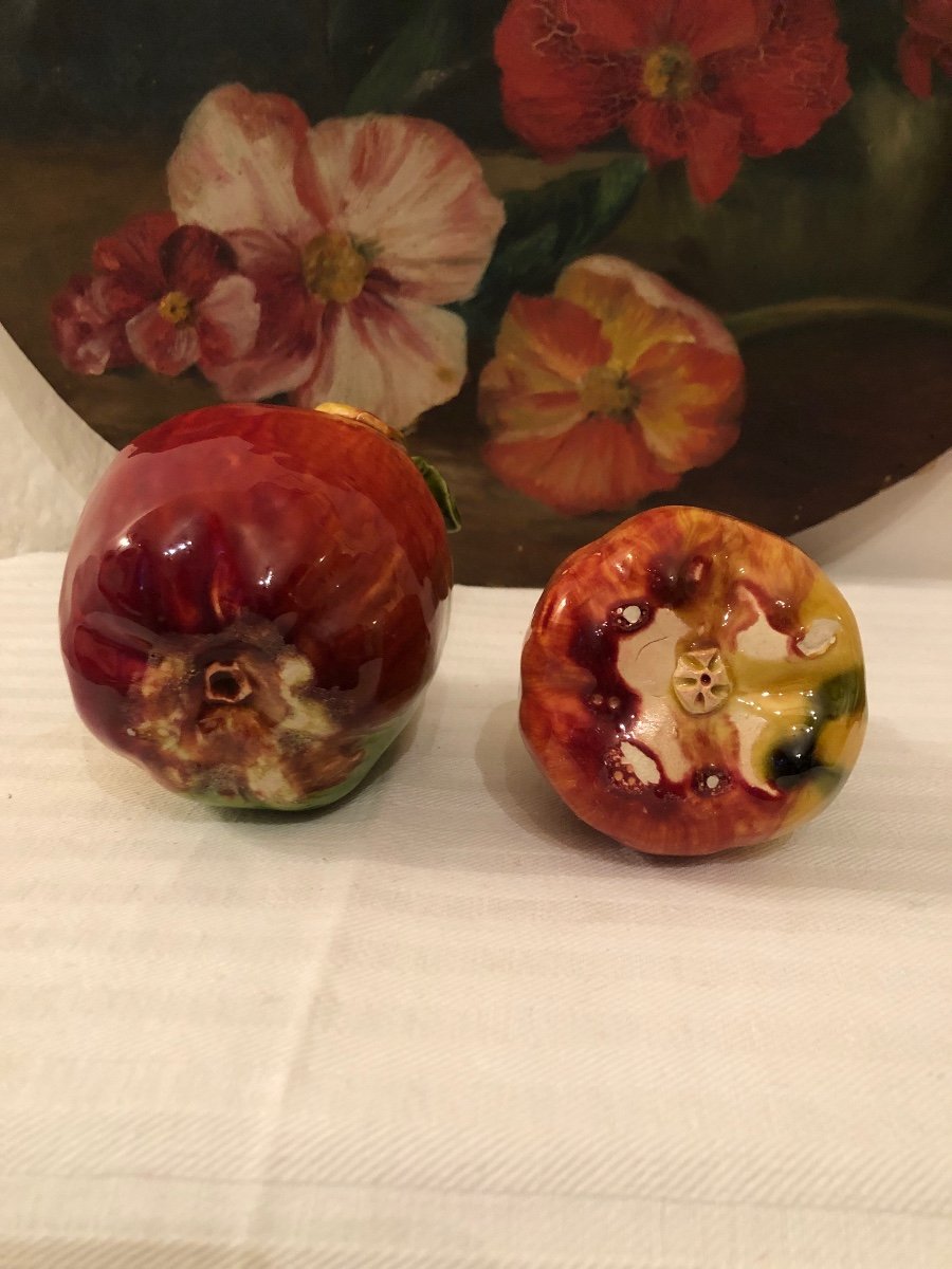 Decorative Fruits In Glazed Terracotta. Apple & Pear. Decorative Objects Early 20th Century -photo-5