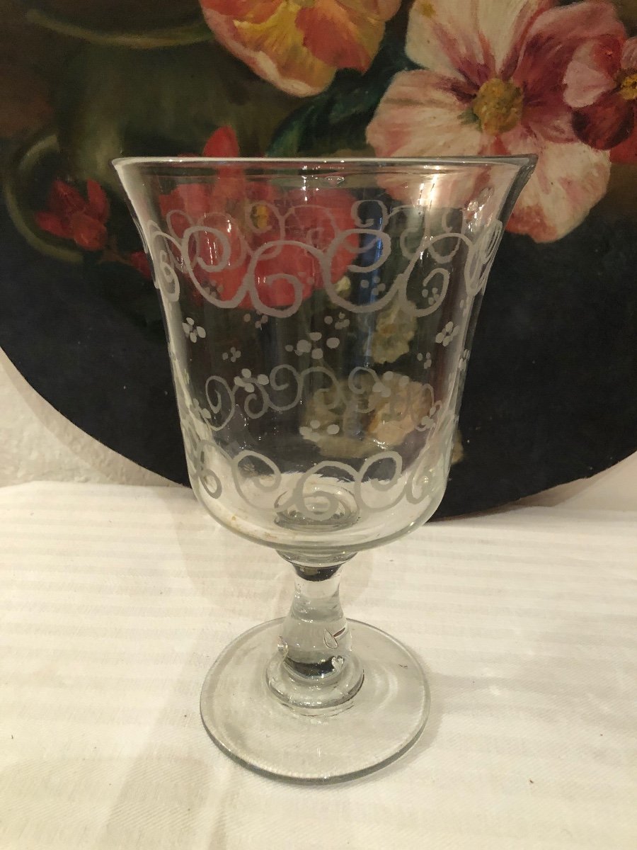 Grand Verre à Pied, dit De Mariage, Ciselé De Guirlandes. XIXème -photo-2