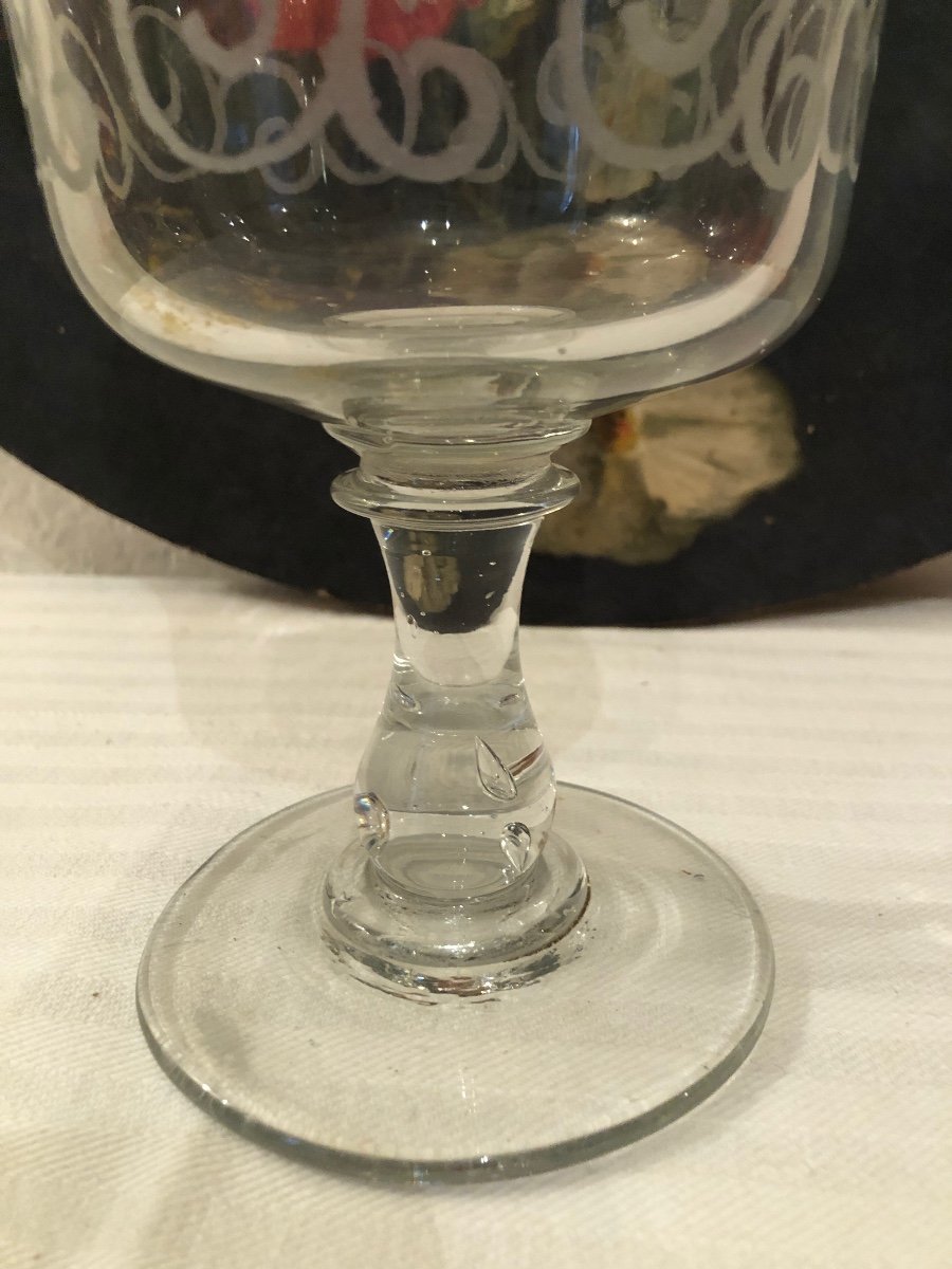 Large Stemmed Glass, Called Wedding Glass, Chiseled With Garlands. 19th Century -photo-3