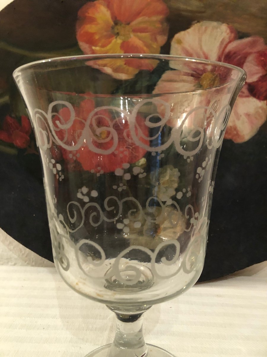 Grand Verre à Pied, dit De Mariage, Ciselé De Guirlandes. XIXème -photo-4