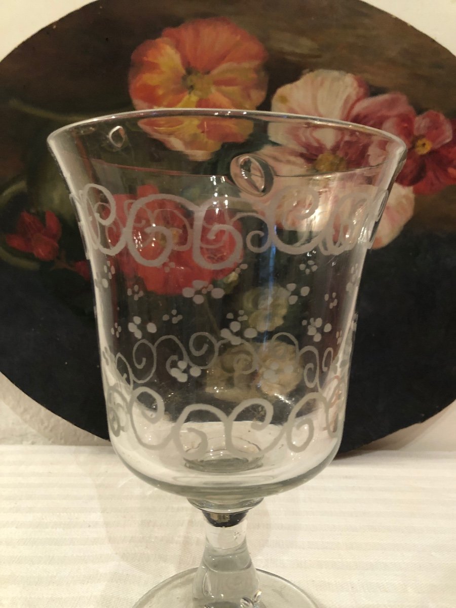 Grand Verre à Pied, dit De Mariage, Ciselé De Guirlandes. XIXème -photo-2