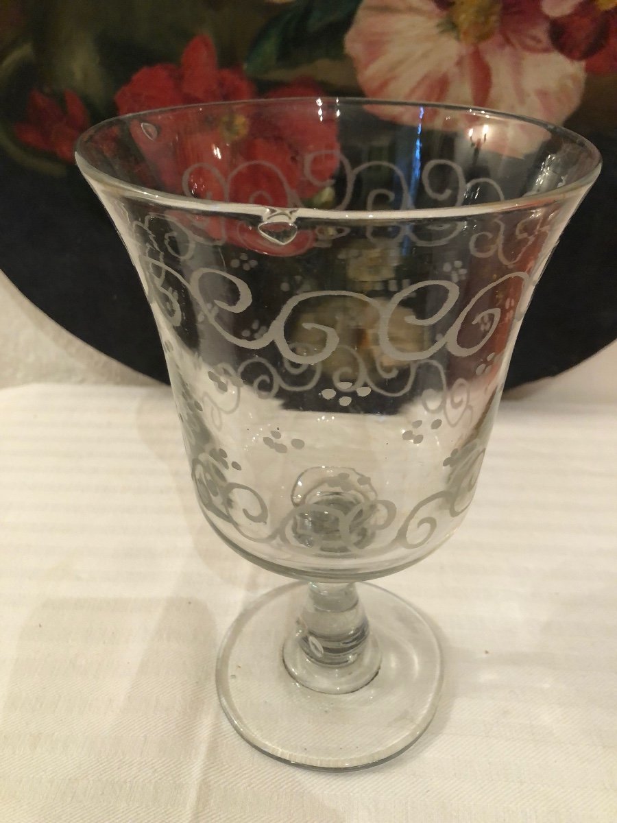 Grand Verre à Pied, dit De Mariage, Ciselé De Guirlandes. XIXème -photo-4