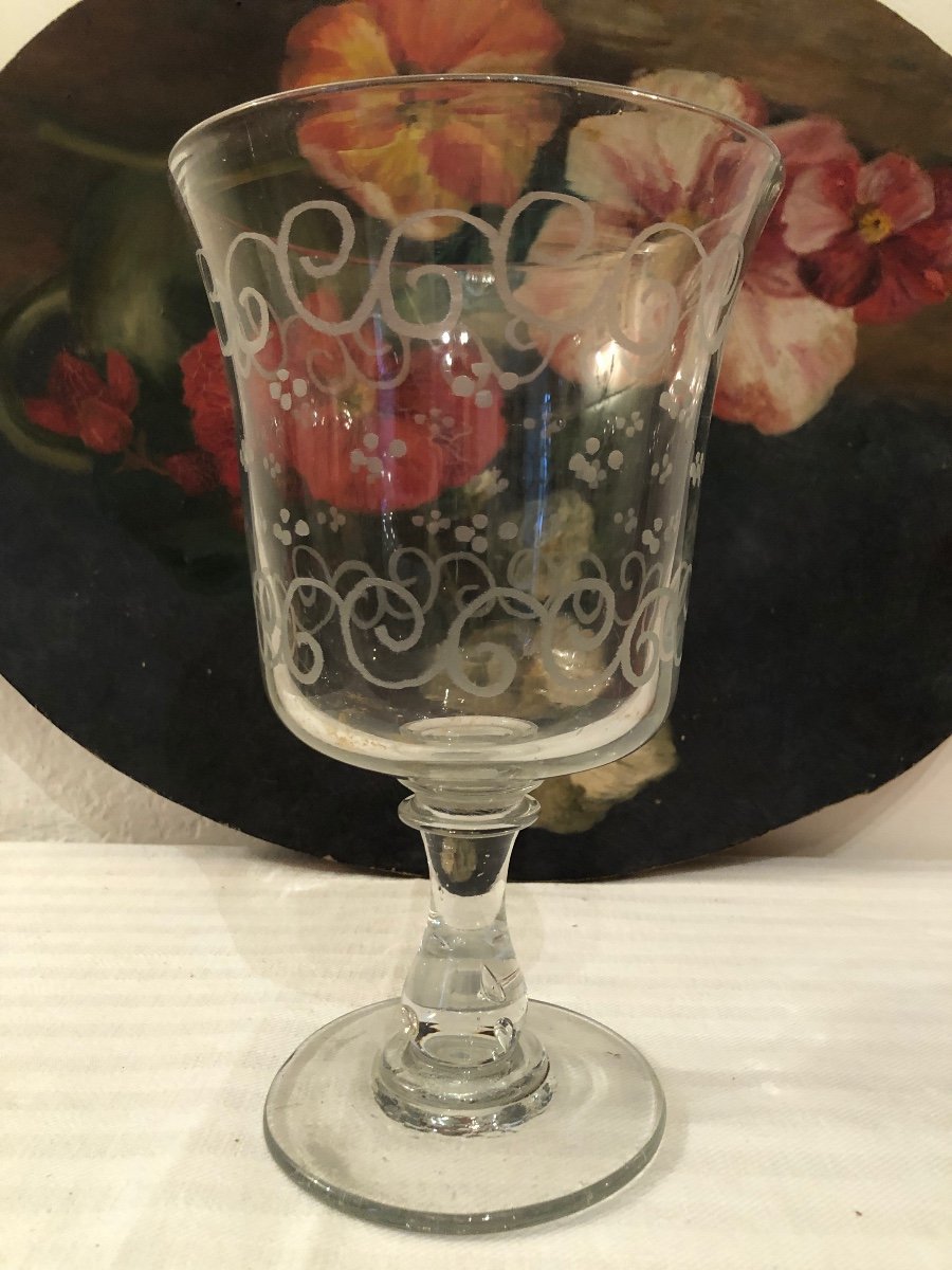 Grand Verre à Pied, dit De Mariage, Ciselé De Guirlandes. XIXème 