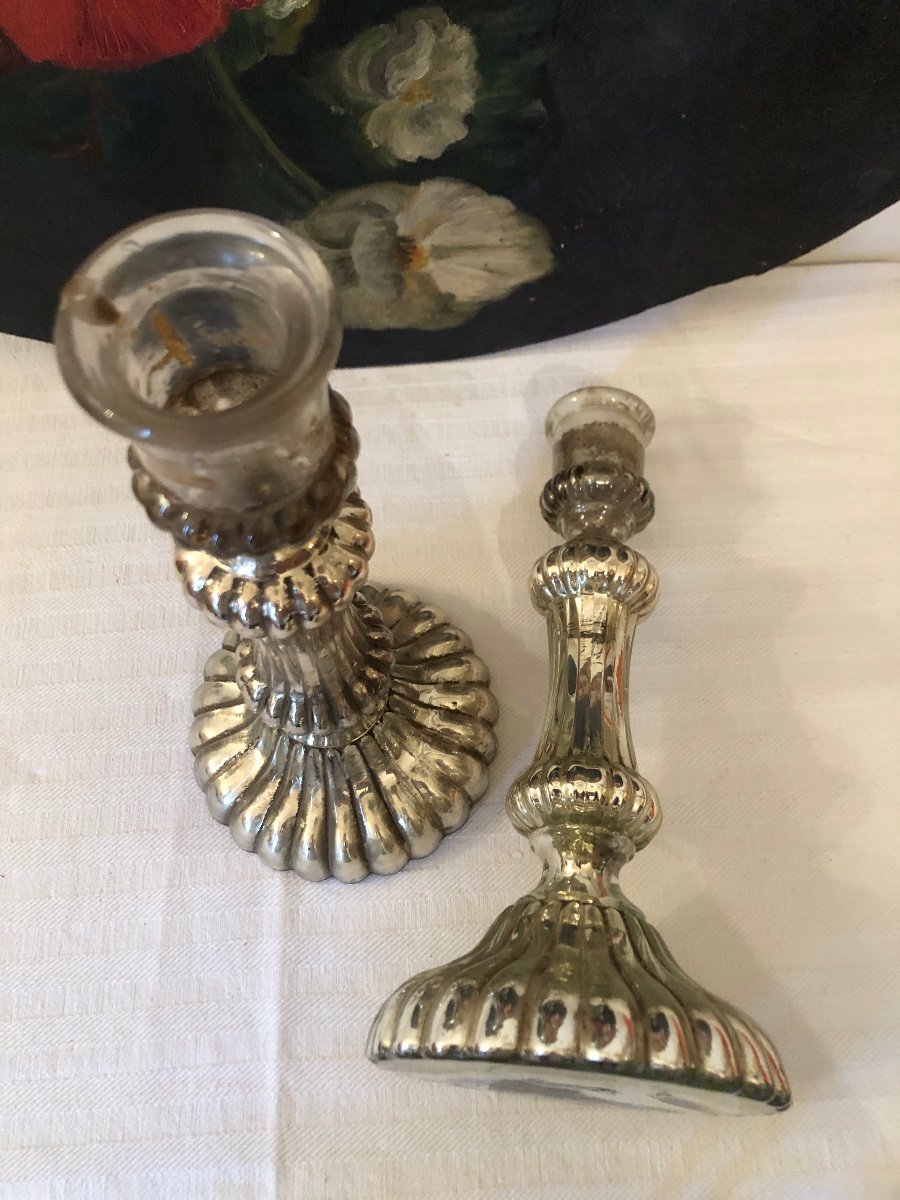 Pair Of Eglomise Glass Candlesticks. 19th Century -photo-6