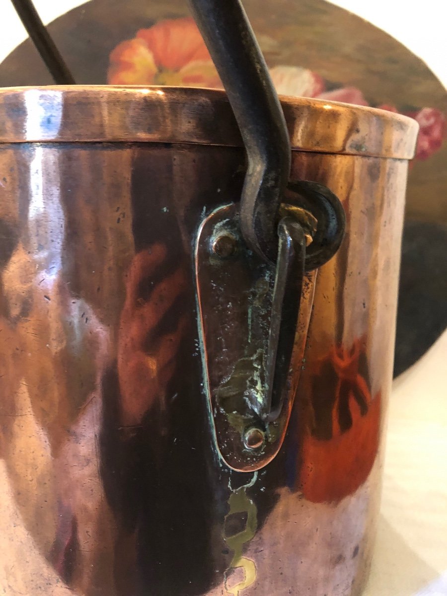 Large Copper Stewpot With Handle And Ring For Fireplace. 19th Century-photo-3