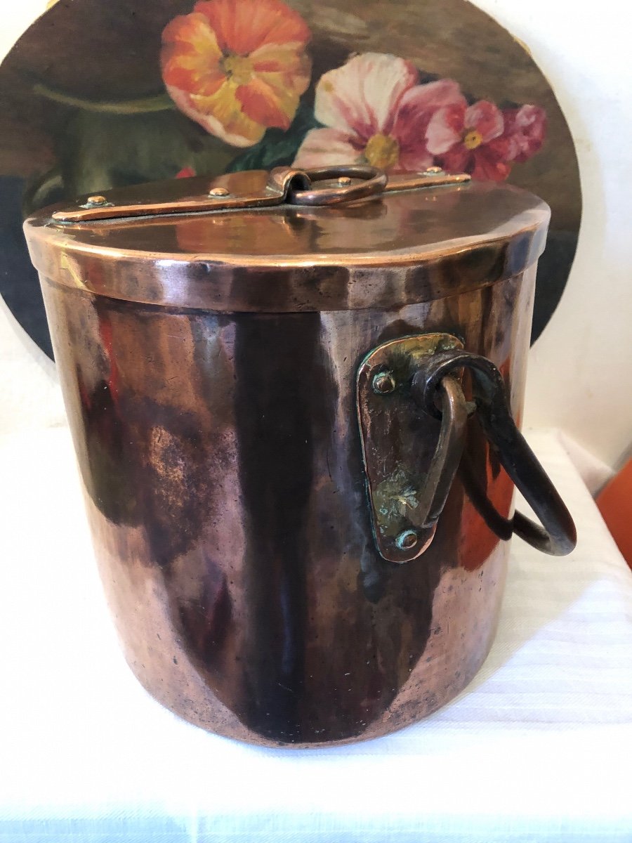 Large Copper Stewpot With Handle And Ring For Fireplace. 19th Century-photo-2