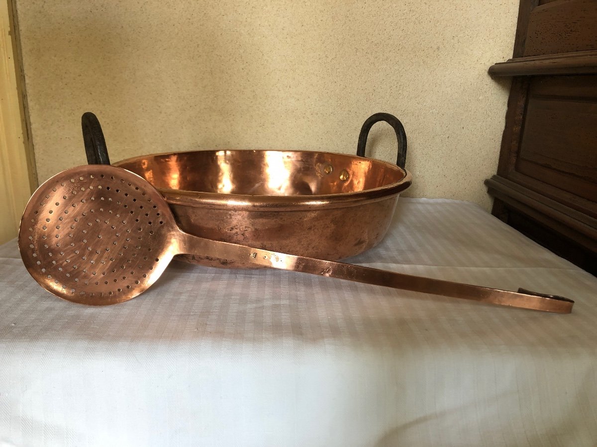 Copper Jam Basin And Skimmer. 19th Century