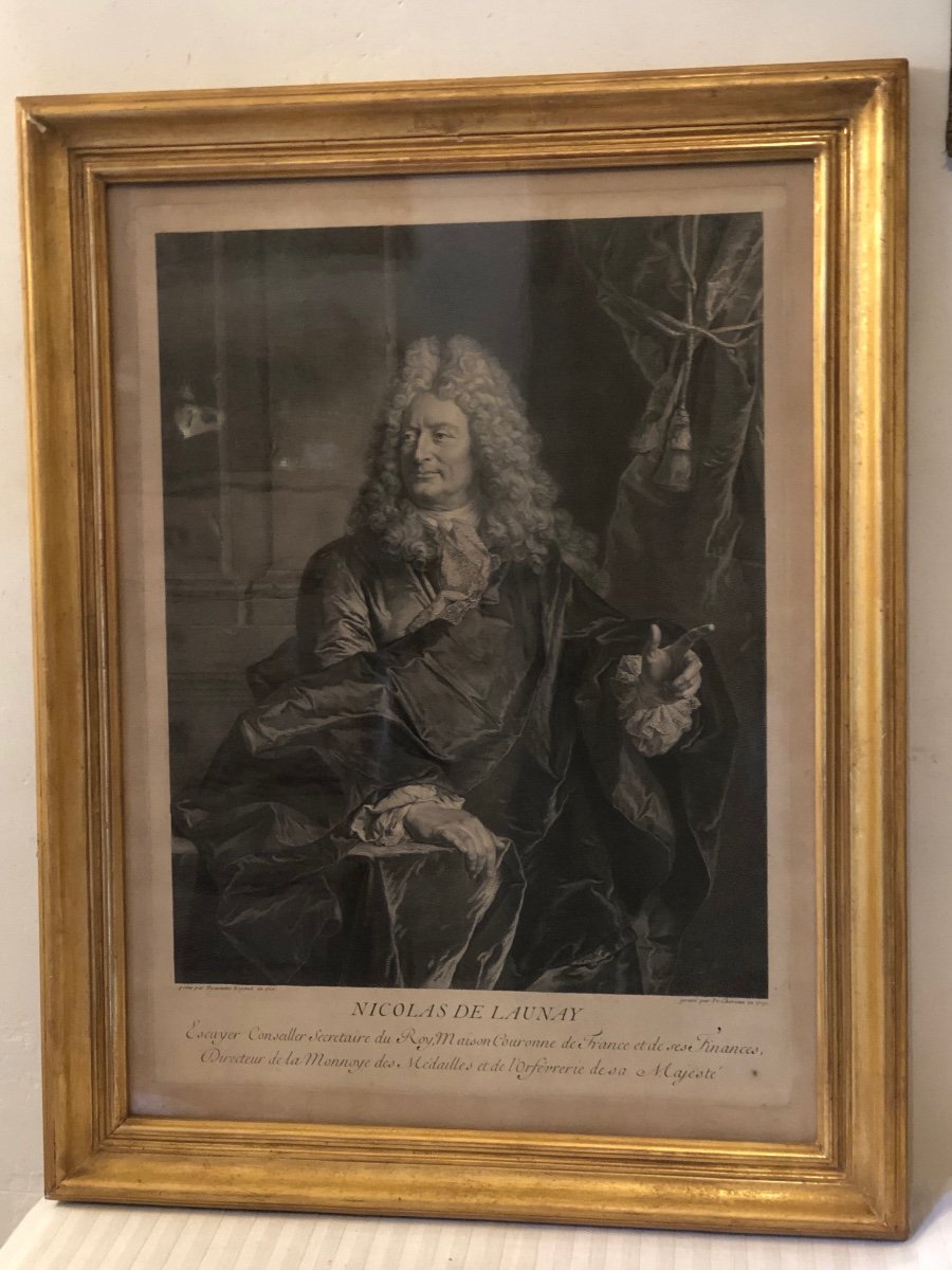 Engraving Nicolas De Launay D After Rigaud Golden Frame. 18th Century