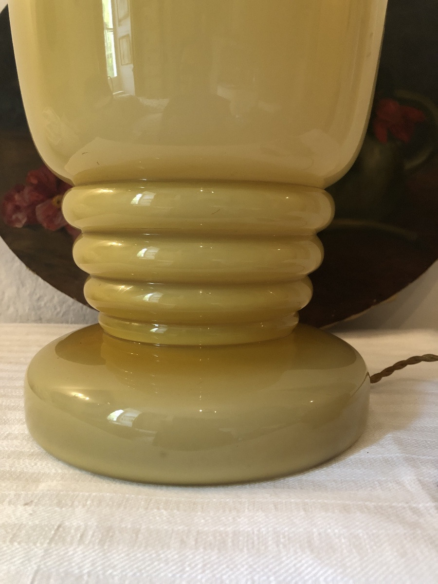 Lampe De Bureau En Opaline Art Déco. Forme Tulipe-photo-3