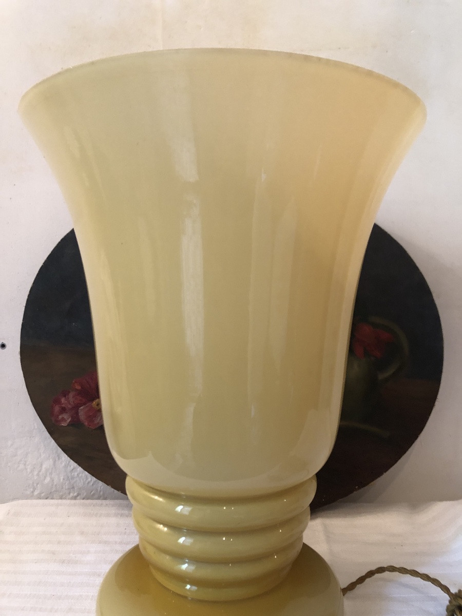 Lampe De Bureau En Opaline Art Déco. Forme Tulipe-photo-4