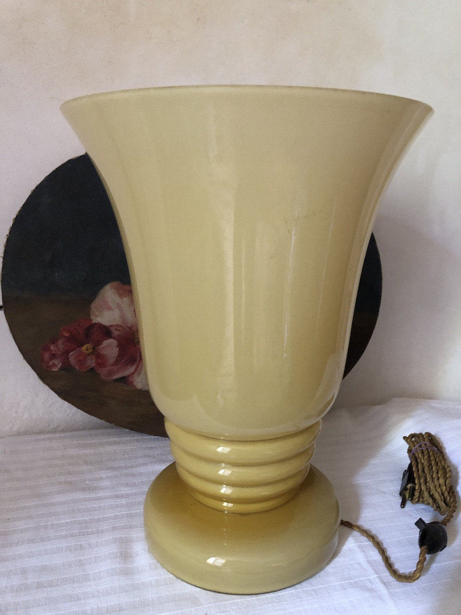 Lampe De Bureau En Opaline Art Déco. Forme Tulipe-photo-6