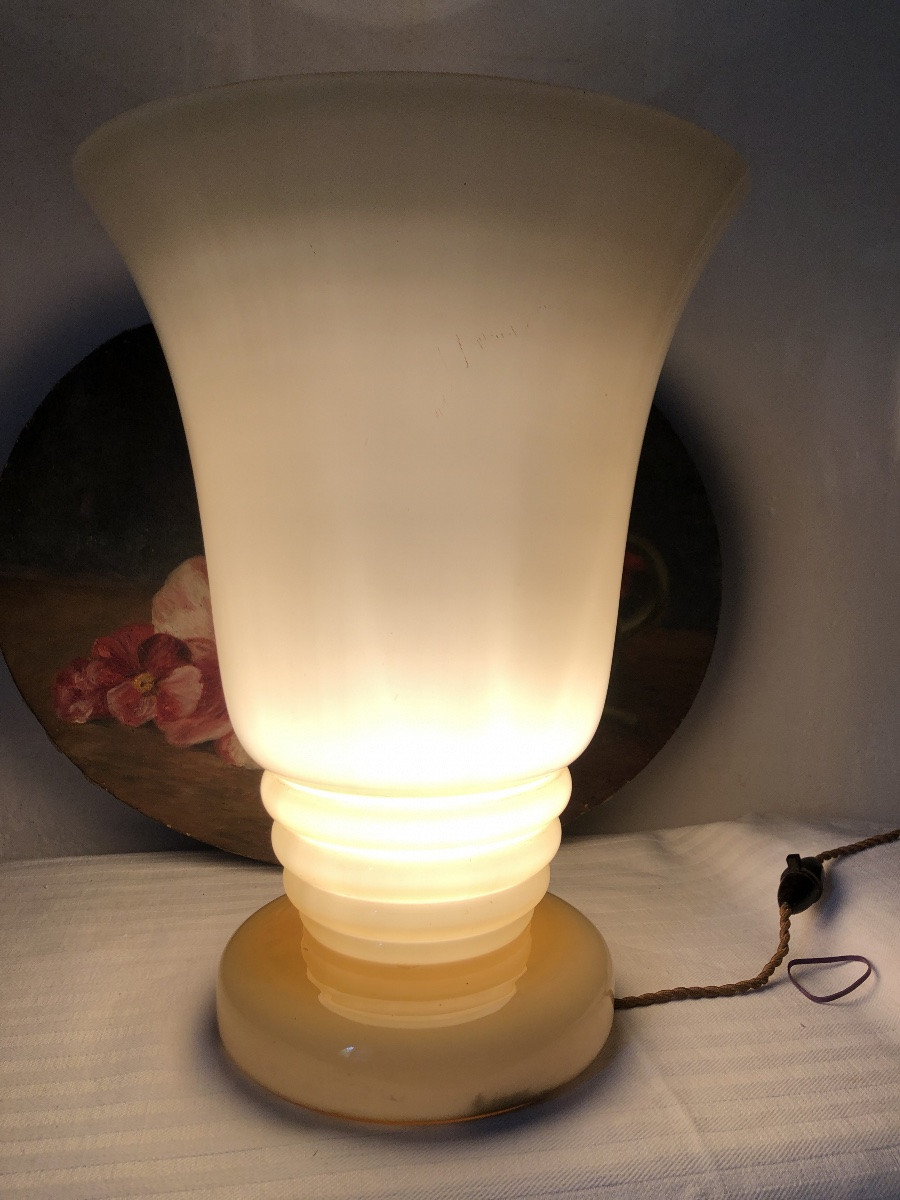 Lampe De Bureau En Opaline Art Déco. Forme Tulipe-photo-7