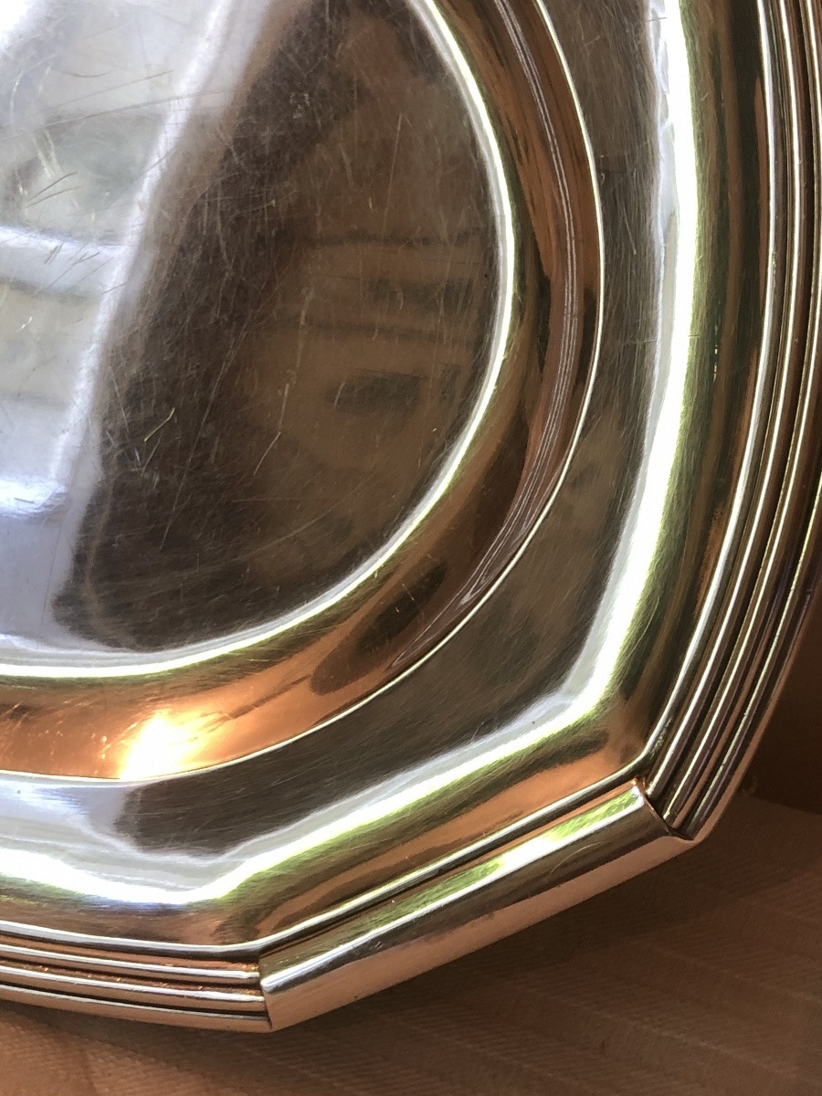 Oval Serving Platter In Silver Metal. Early 20th Century-photo-3