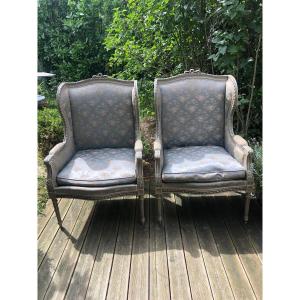 Pair Of Louis XVI Style Wing Chairs.