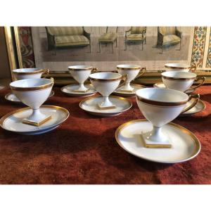 Superb Coffee Cup Service (x10) Limoges Porcelain And Gold Border